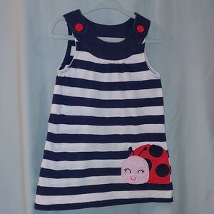 Navy and White Striped Dress with Ladybug Design From Carter's Size 18 Mos
